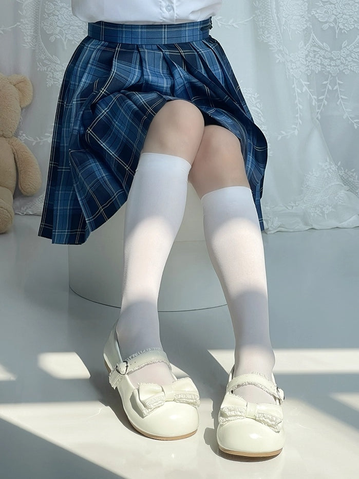 Ruffles Trim, Heart Buckle & Charming Bow Decor White Low-heel Mary Jane Shoes in Sweet Lolita