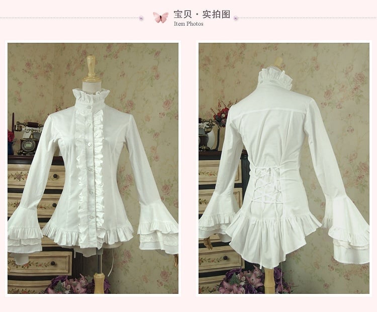 Black Angel High Neck Long Trumpet Sleeves Vintage Shirt