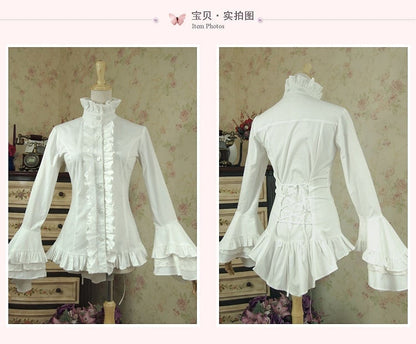 Black Angel High Neck Long Trumpet Sleeves Vintage Shirt