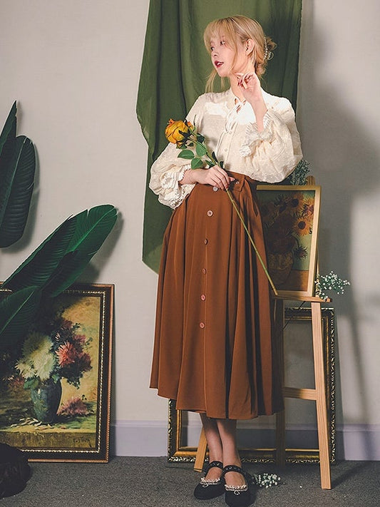 Caramel Latte Vintage Open Front Long Skirt