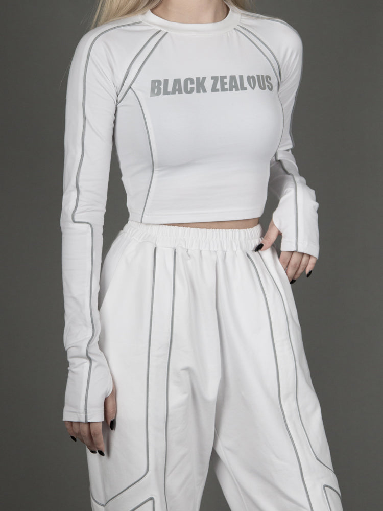 Futuristic Cyberpunk Reflective Long Sleeves Cropped Top