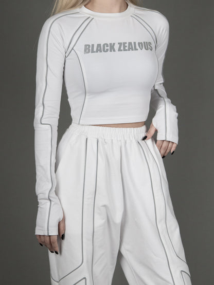 Futuristic Cyberpunk Reflective Long Sleeves Cropped Top