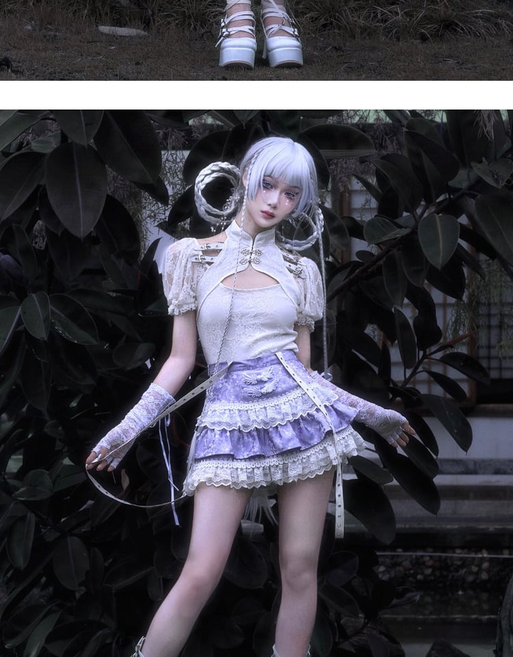 Clearance-Size L for Waist 72CM Purple Tiered Skirt