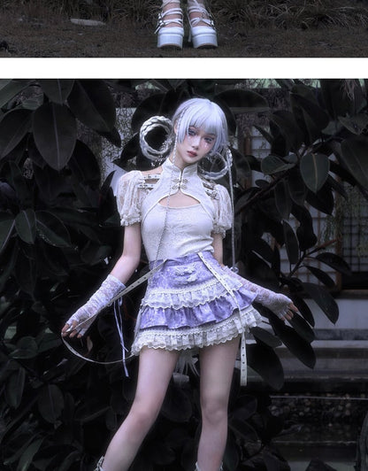 Clearance-Size L for Waist 72CM Purple Tiered Skirt