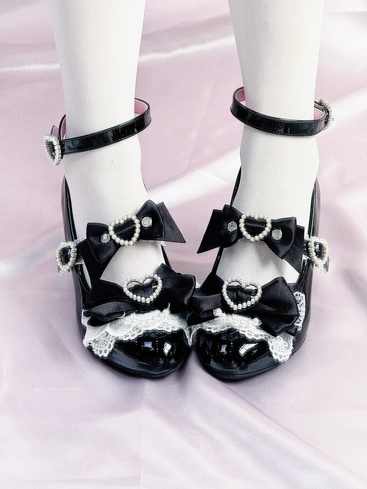 Black Gyaru Fashion Heart Cut-out Wedge Heels Mary Janes Jirai Kei Shoes