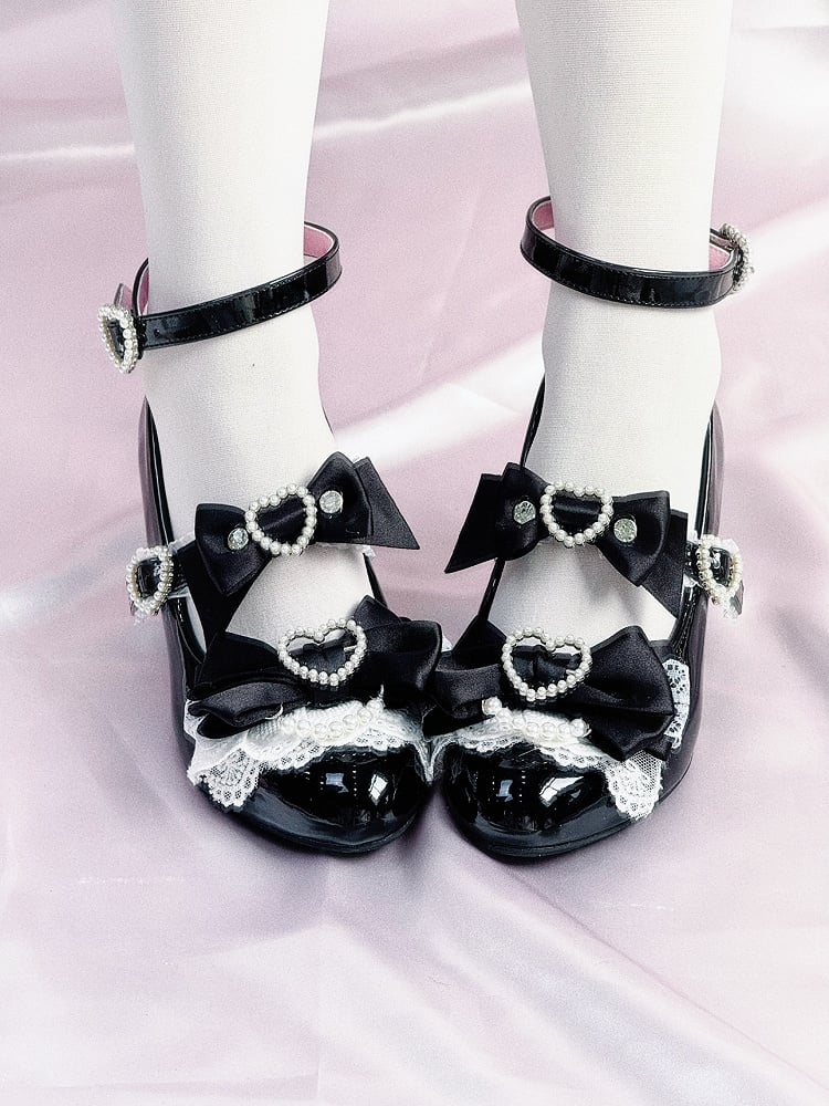 Black Gyaru Fashion Heart Cut-out Wedge Heels Mary Janes Jirai Kei Shoes