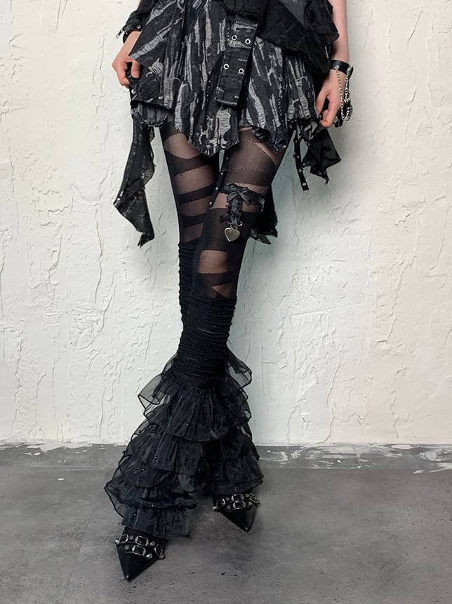 Black Y2K Multiple Layers Lace Trim Leg Sleeves