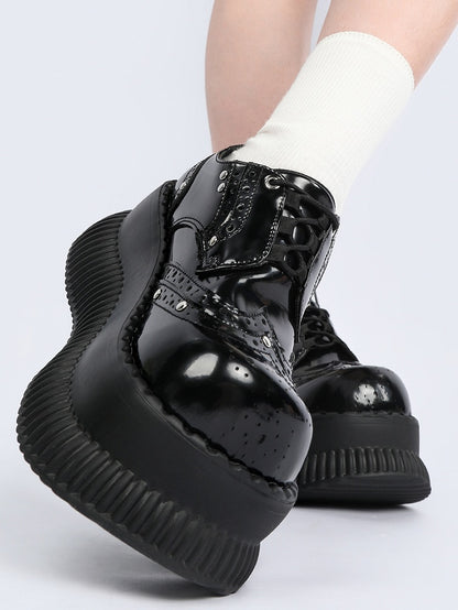 Black Bittersweet Platform Shoes - Studded Details & Lace-Up Design