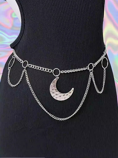 Silver Y2K Moon Charm Waist Chain