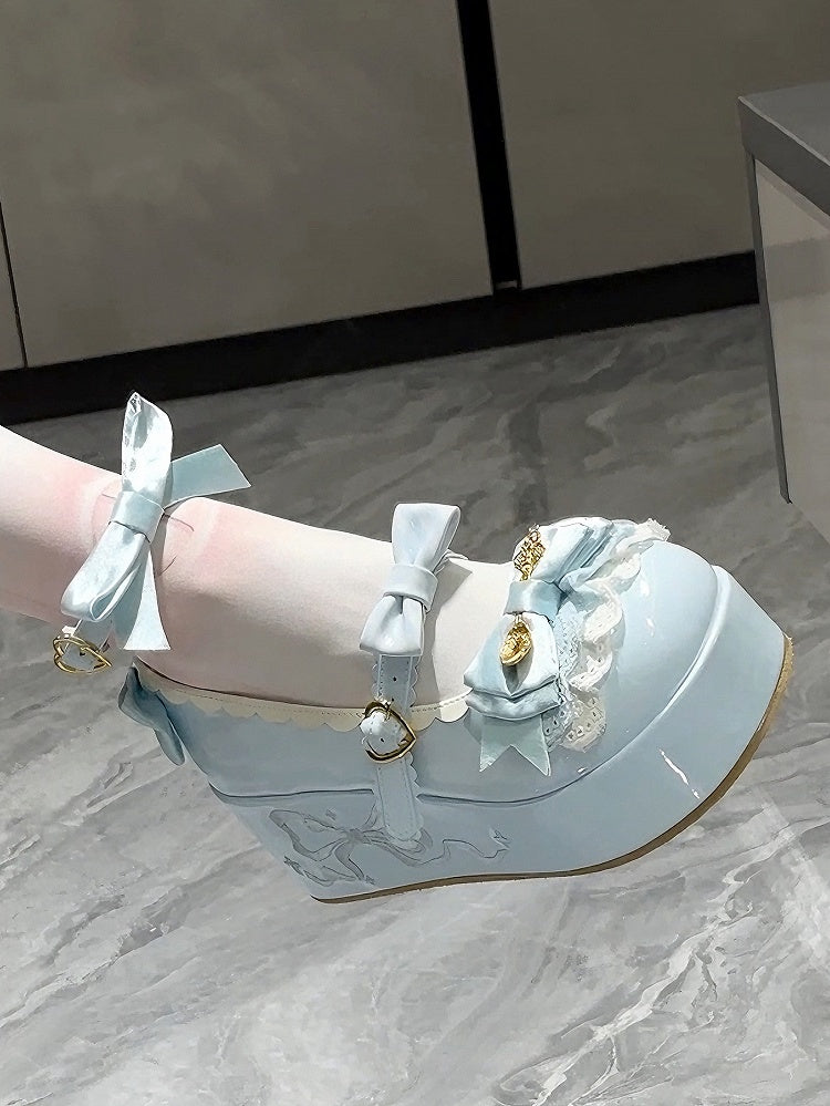 Blue Spoon Decorated Bowknot Details Sweet Lolita Platforms
