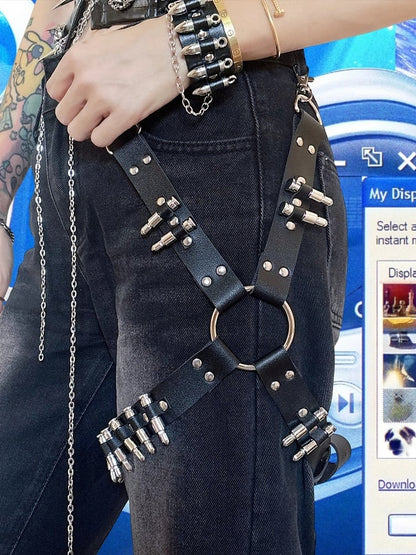 Black Punk Rock Studs Details PU Garter