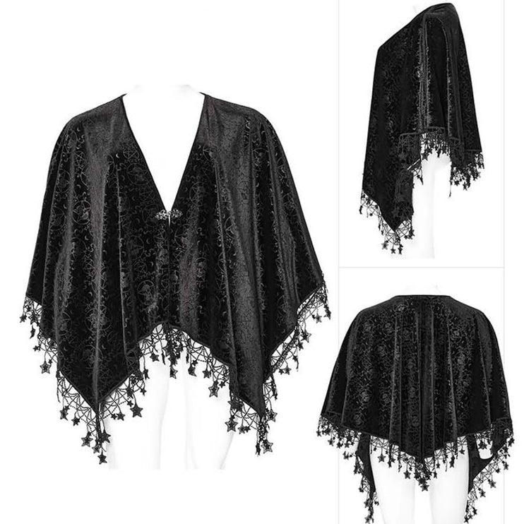 Plus Size Black Goth Shawl Handkerchief Tassel Hem