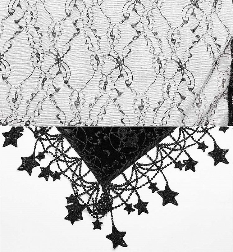 Plus Size Black Goth Shawl Handkerchief Tassel Hem