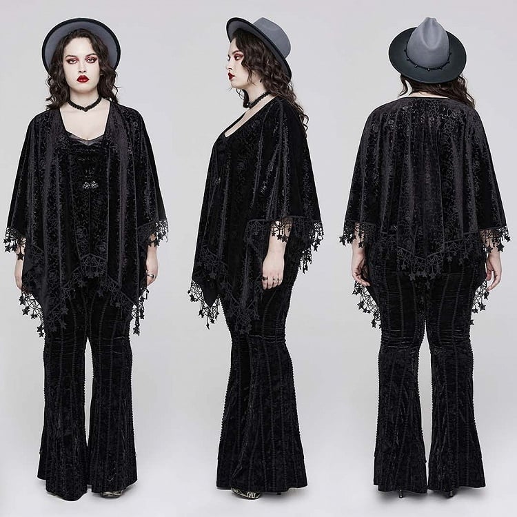 Plus Size Black Goth Shawl Handkerchief Tassel Hem
