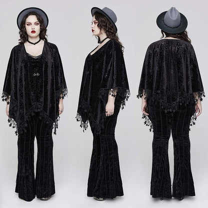 Plus Size Black Goth Shawl Handkerchief Tassel Hem