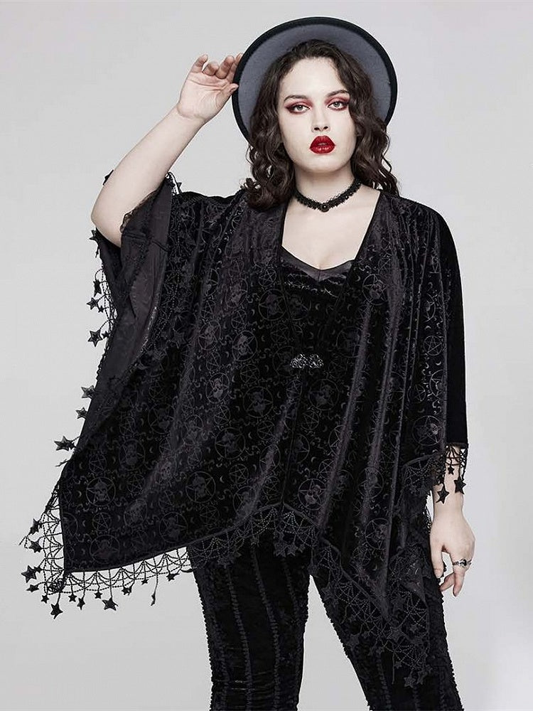 Plus Size Black Goth Shawl Handkerchief Tassel Hem