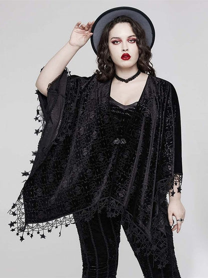 Plus Size Black Goth Shawl Handkerchief Tassel Hem