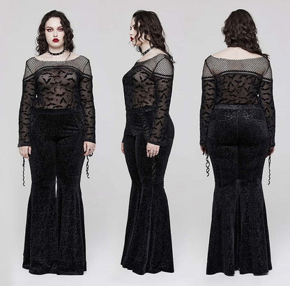 Plus Size-Goth Dark Texture Black Jacquard Flare Pants