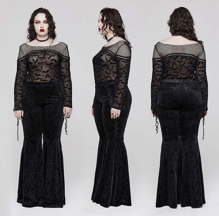 Plus Size-Goth Dark Texture Black Jacquard Flare Pants