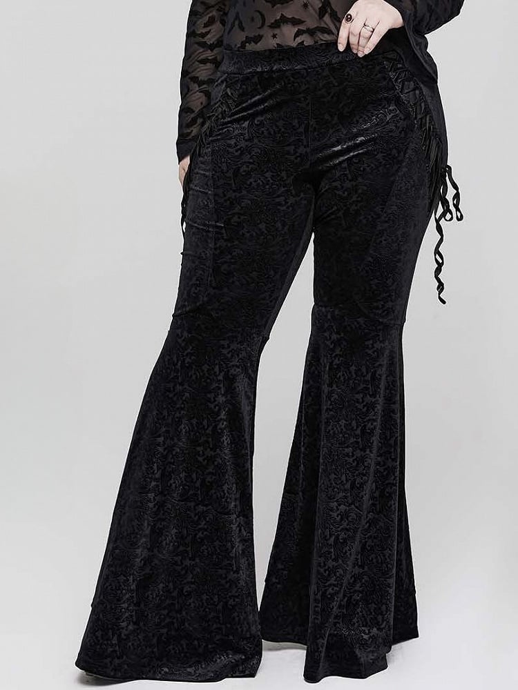 Plus Size-Goth Dark Texture Black Jacquard Flare Pants