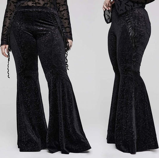 Plus Size-Goth Dark Texture Black Jacquard Flare Pants