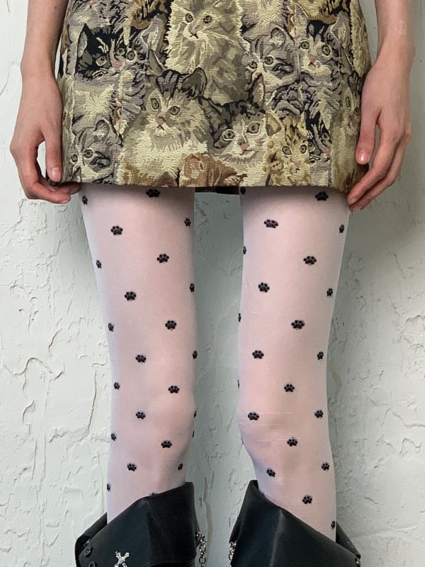 White Y2K Cat Paw Print Tights
