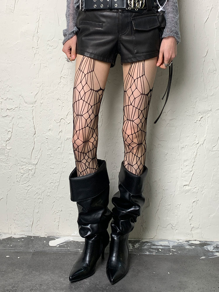 Black Hollow-out Suspender Tights