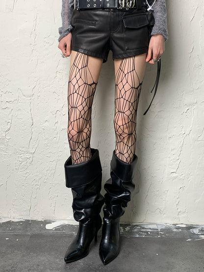 Black Hollow-out Suspender Tights