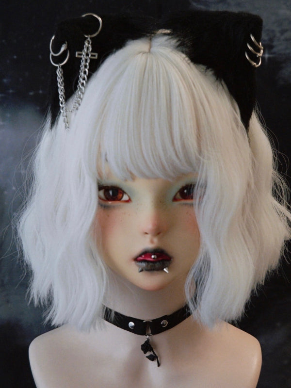 Black Gothic Studs Decorated Rosette Pendant Choker