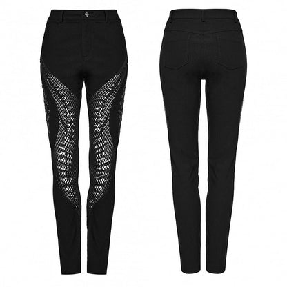 Black Punk Burnt Pattern Hollow Trousers