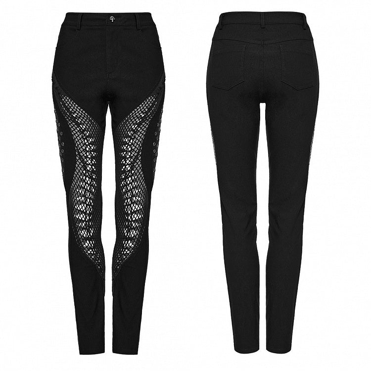 Black Punk Burnt Pattern Hollow Trousers