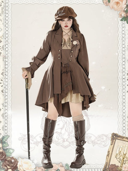 Plus Size Brown High-low Hemline Coat