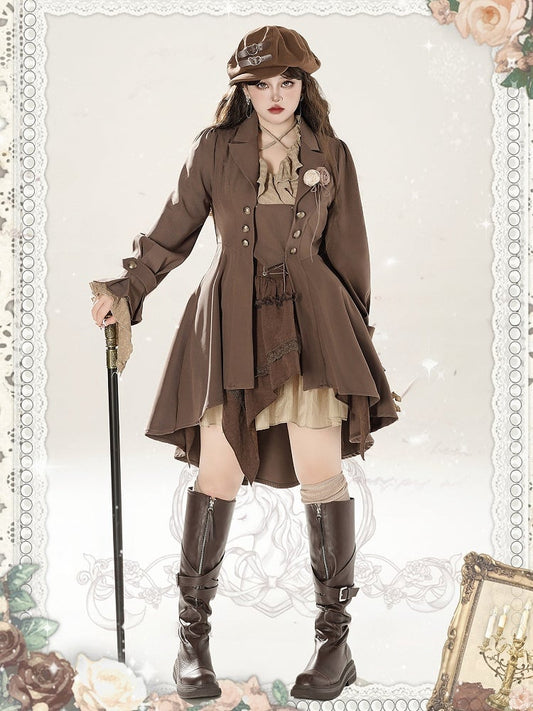 Plus Size Brown High-low Hemline Coat