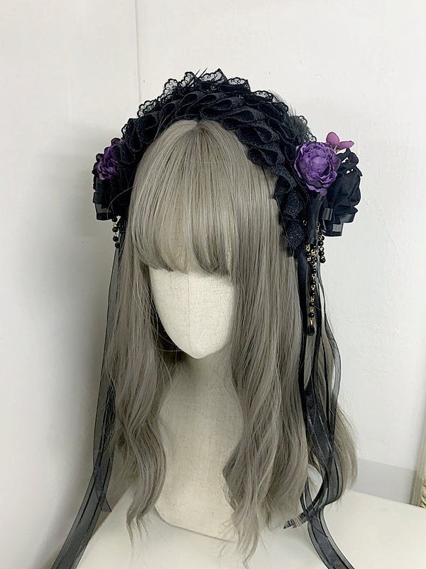 Bead Chains Gothic Rosette Design Feather KC Black/Black and Purple