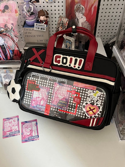 Black & Red Letters Applique Ita Bag with Football Design Charm