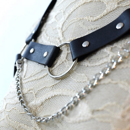 Black Cyberpunk PU Strap Chain Harness