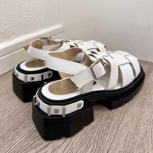 White Cage Design Slingback Platform Sandals