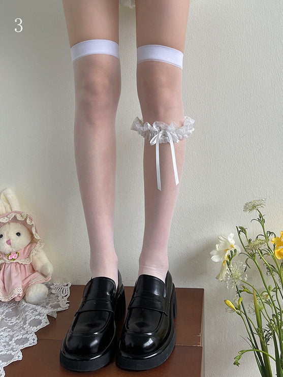 White Over-Knee Stockings with Lace Leg Loop