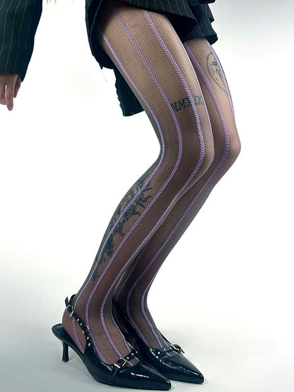 Purple/Brown/White Heart Striped Tights