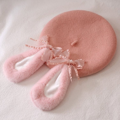 2 Options of Cute Lolita Plush Droopy-Eared Bunny Berets