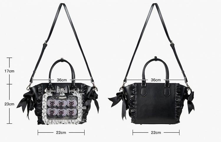 Jirai Kei Black Lace Trim Ita Tote – Large Capacity, Top Handle