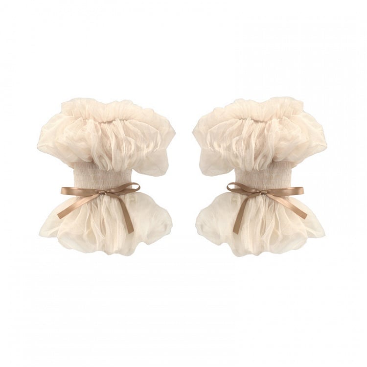 Clearance-Cream Tulle Puff Sleeves