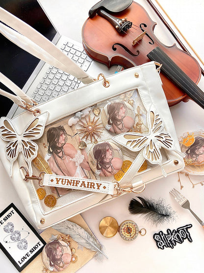 Gold Detachable Butterfly Spiderweb Detail White Ita Shoulder Bag