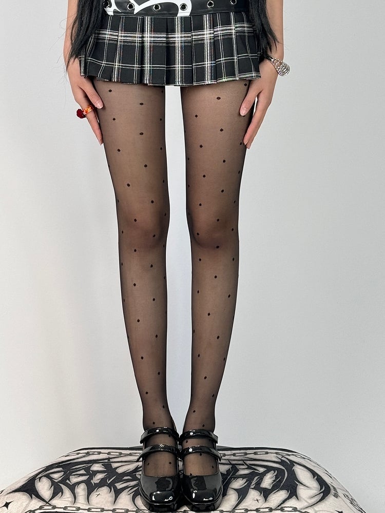 Black/White Polka-dot Pattern Tights