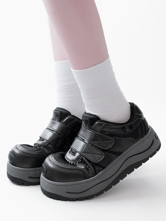 Black Velcro Strap Closures Platform Sneakers