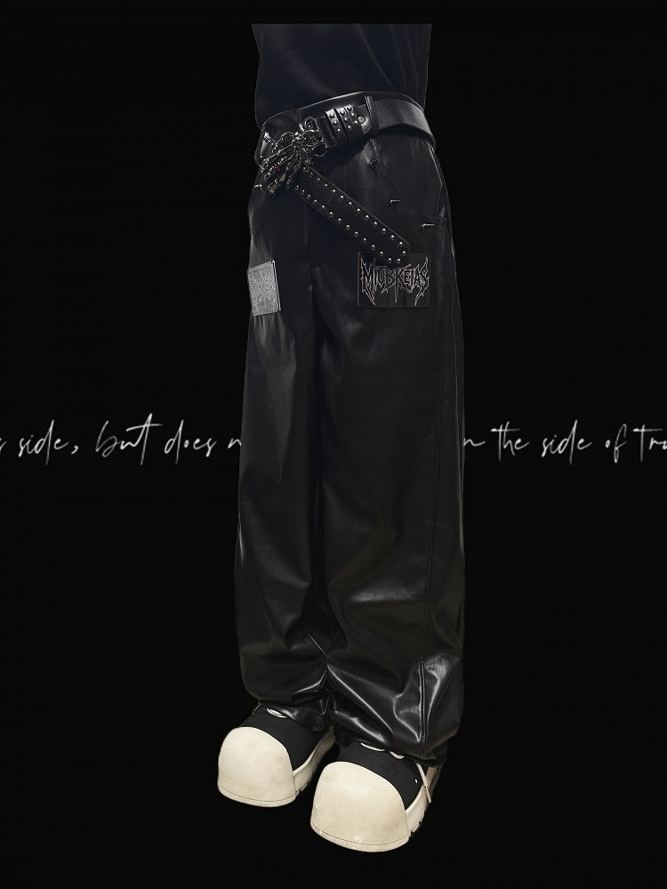 Black Punk Letter Applique Straight-leg Cut Pants