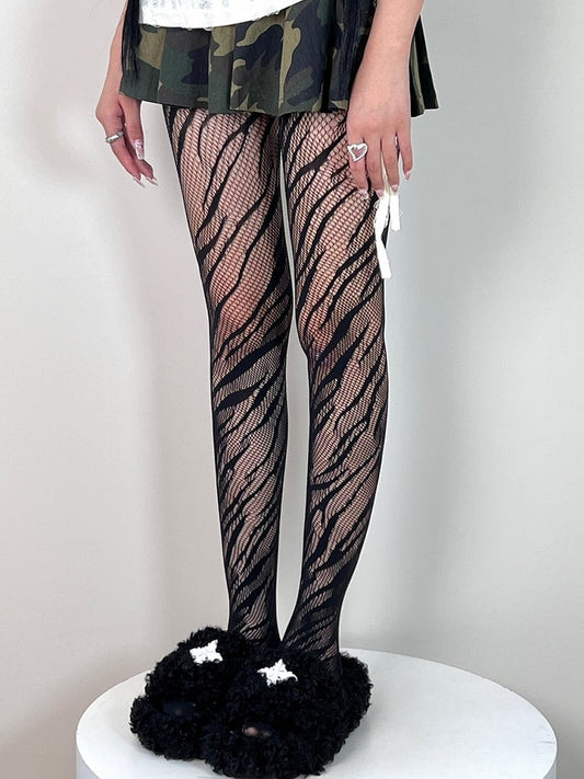 Black Y2K Zebra-stripe Tights
