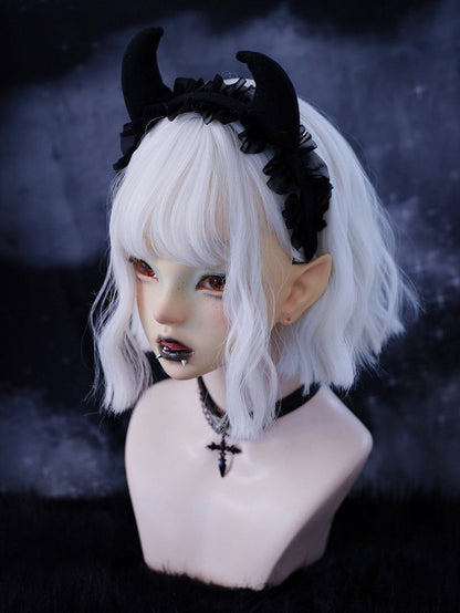 Gothic Black Asymmetrical Devil Horns Ruffle Trim KC