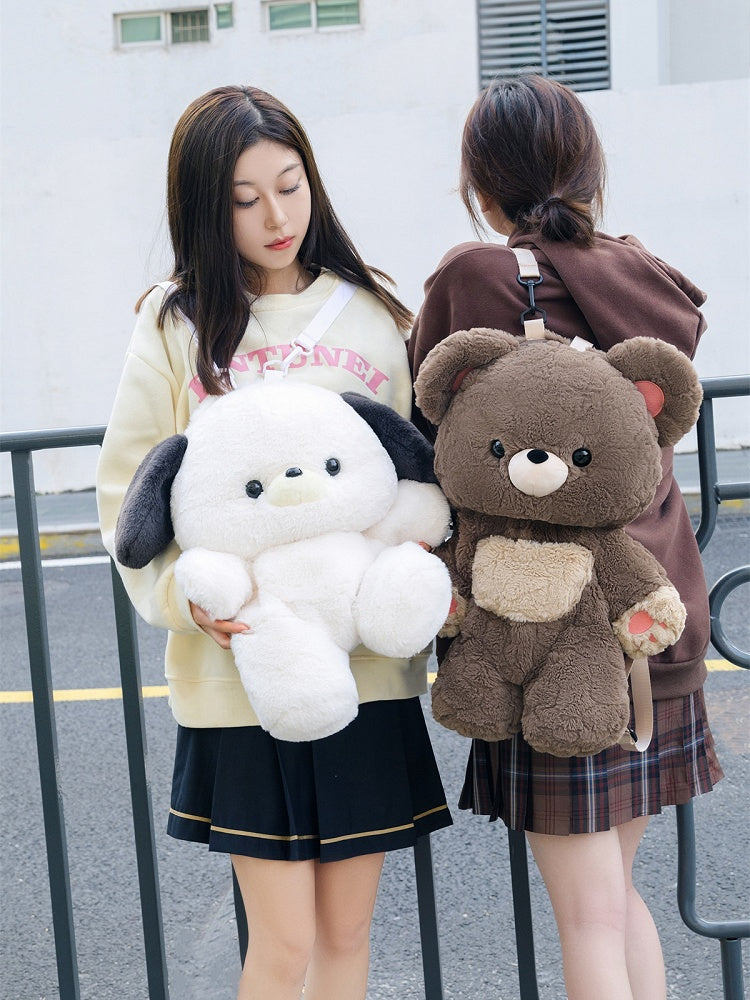 White 35cm/50cm Plush Baby Dog Backpack Detachable Shoulder Straps