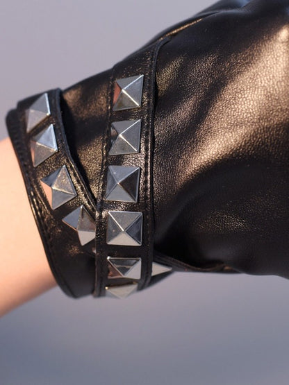 Black/White Steampunk Studs Details Finger Gloves